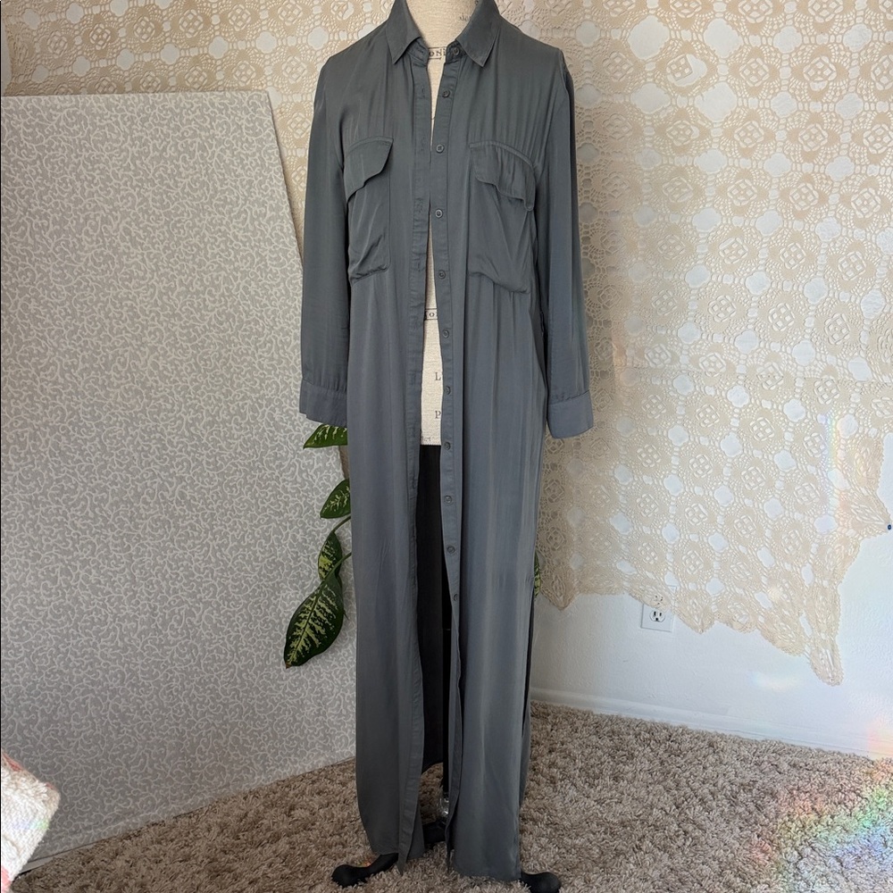 Makers of Dreams Long Gray Button-Up Duster Dress Cardigan Light Long Sleeve S